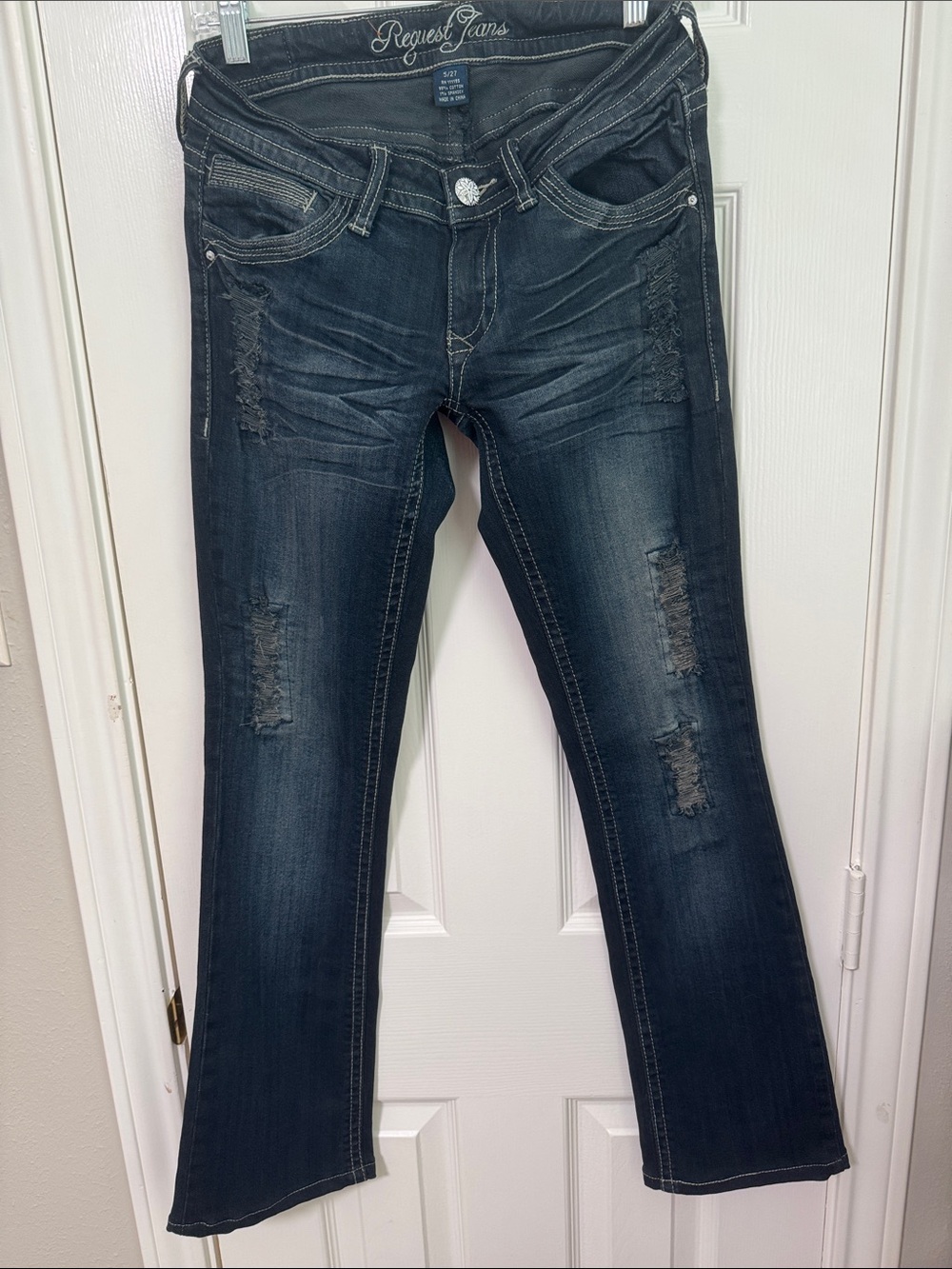 Women's Request Jeans Distressed Dark Blue Denim Jeans